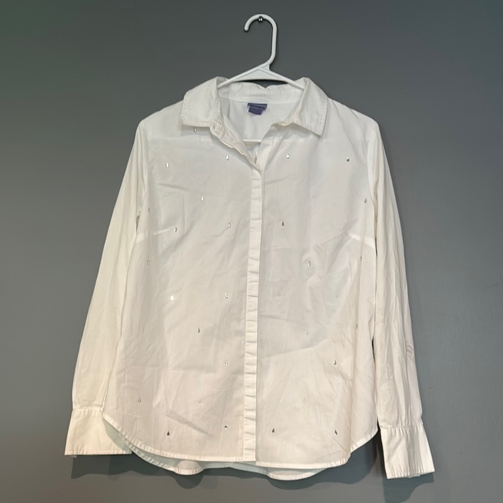 Laura Scott White Cotton‎ Button Down Shirt Classic Top